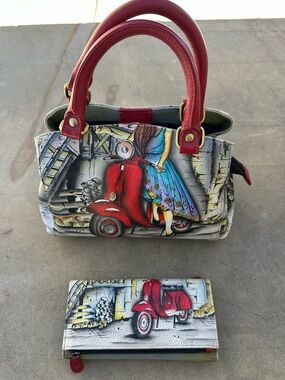 Anuschka Roman Dreams Hand-painted Leather Handbag and Wallet